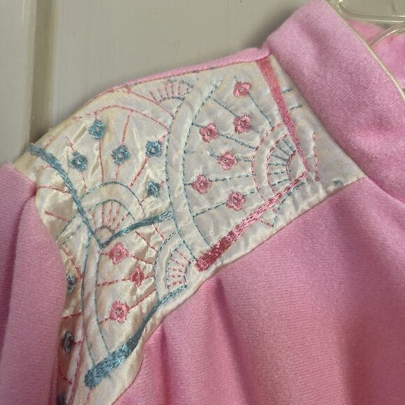 Vintage Womens Night Gown Medium Pink Zip Up Pocket Retro 70s Housecoat Long - Picture 7 of 10